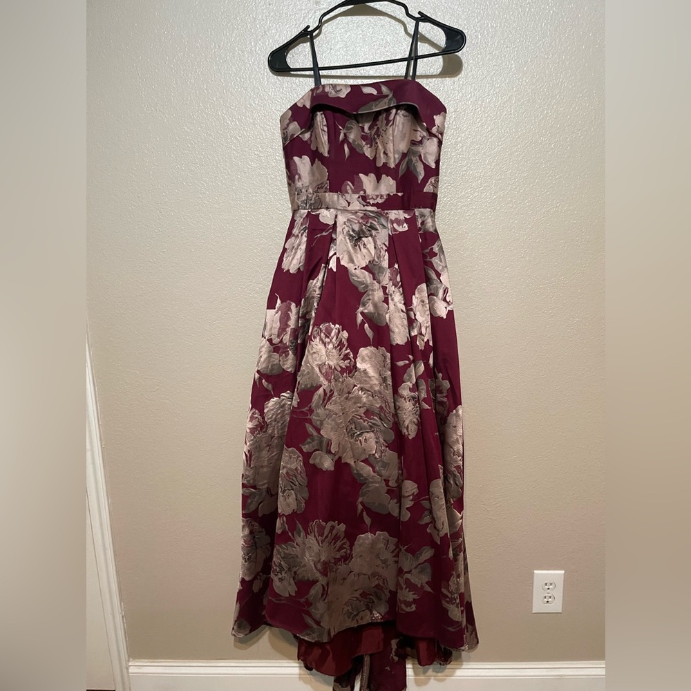 Xscape Burgundy floral Strapless Dress